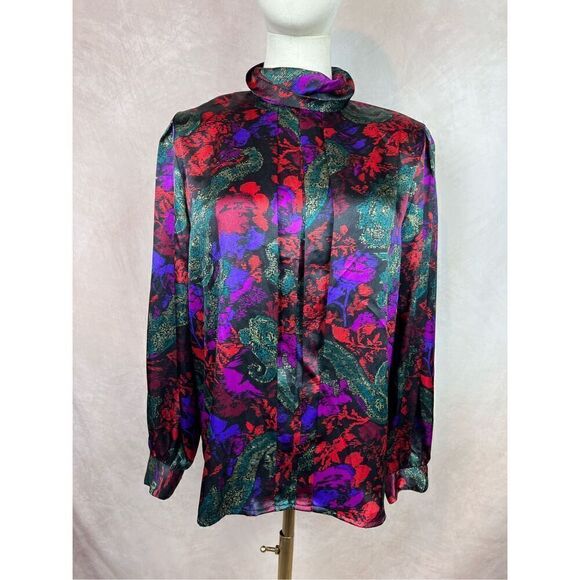 No Brand Tops - Vintage 1980s Abstract Watercolor Top Blouse
